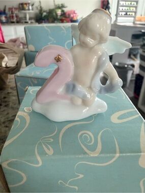 Russ white and light blue ceramic figurine